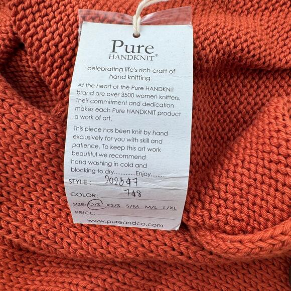 PURE Handknit Rust Orange Cotton Scarf Wrap With Wooden Buttons NEW - Picture 9 of 9